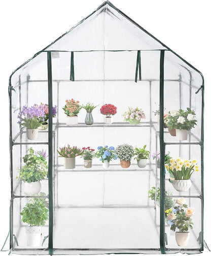 SUNGIFT Greenhouses for Outdoors, Upgraded PVC Cover Walk-in Greenhouse Kit 57x61x80 Inch, Zippered Windows Mesh Door, Plant Garden Hot House for Outside, Clear