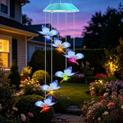 Toodour Solar Wind Chime, Color Changing LED Swaying Butterfly Wind Chimes, Upgrade Butterfly with Fluttering Wings, Waterproof Solar Outdoor Light Decor for Garden Window Patio, Gift for Mom Grandma