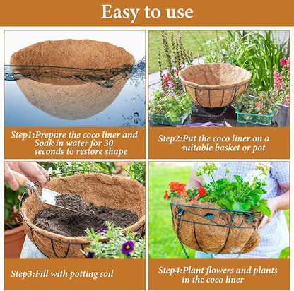 Legigo 6 Pack 16 Inch Hanging Basket Coco Liners Replacement, 100% Natural Round Coconut Coco Fiber Planter Basket Liners for Hanging Basket Flowers/Vegetables