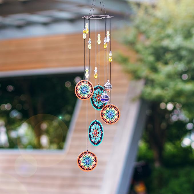 YU FENG 23.5 Inch Metal Flower Wind Chimes, Boho Window Hanging Decor | Chakra Glass Beaded Design, Colorful Mosaic Ornament, Spiritual Hanging Decoration for Patio Garden Home Window