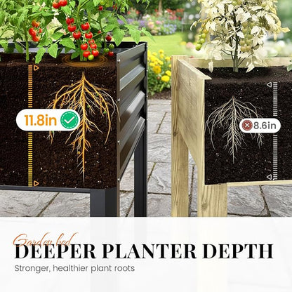KING BIRD Large Raised Garden Bed with Cover Galvanized Elevated Planter Box with Legs 48×24×56 in for Backyard, Patio, Balcony, 700lb Capacity, Dark Grey