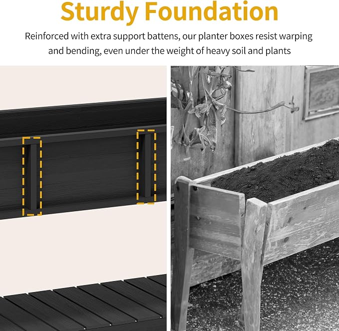 DWVO 47x18x31in Raised Garden Bed Outdoor HDPE with Legs and Lockable Wheels, Weather-Resistant Poly-Wood Elevated Planter Box, Double Tier Planters for Backyard Patio Balcony, Black