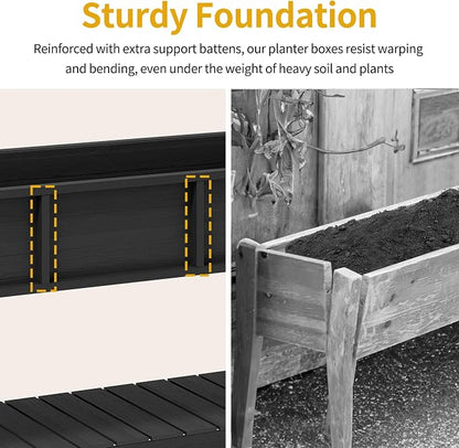 DWVO 47x18x31in Raised Garden Bed Outdoor HDPE with Legs and Lockable Wheels, Weather-Resistant Poly-Wood Elevated Planter Box, Double Tier Planters for Backyard Patio Balcony, Black