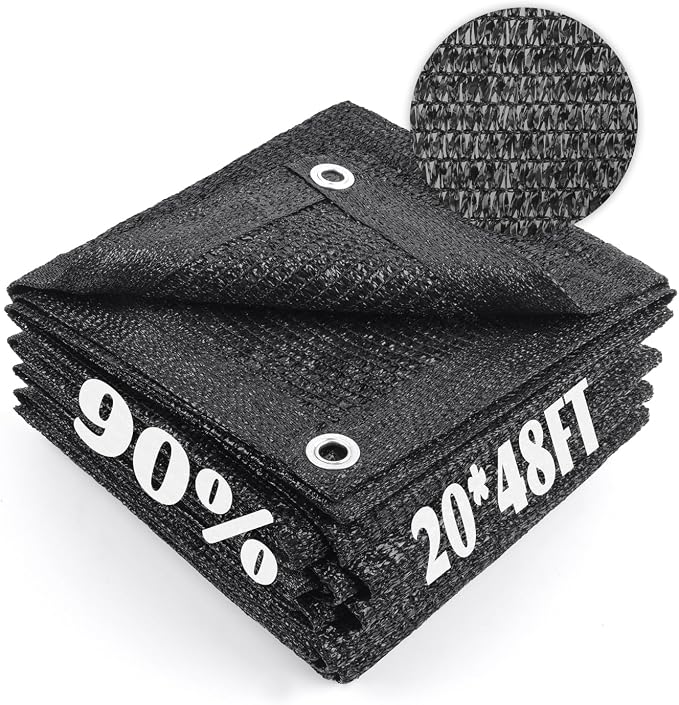 Cool Area 90% Sun Shade Cloth Mesh Tarp with Grommets for Plant Cover 20x48ft Patio Canopy Garden Pergola Greenhouse Car Barn Kennel Black
