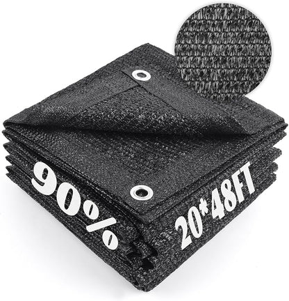 Cool Area 90% Sun Shade Cloth Mesh Tarp with Grommets for Plant Cover 20x48ft Patio Canopy Garden Pergola Greenhouse Car Barn Kennel Black