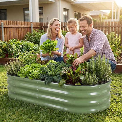 1MORE Galvanized Raised Garden Bed- Planter Garden Boxes Outdoor, Raised Beds for Gardening, 4x2x1ft Metal Garden Bed Kit for Vegetables Flower, Planter Raised Beds with Tools.Green