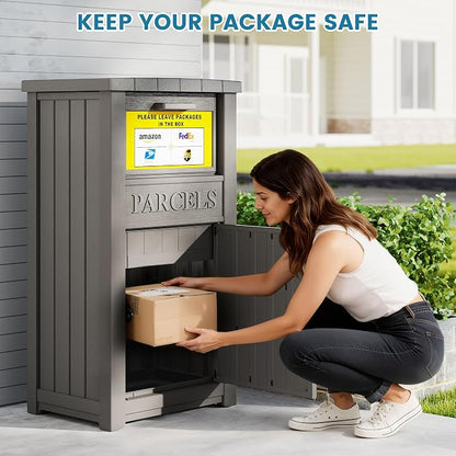 Package Delivery Box for Outside, Large Lockable & Weatherproof Anti-Theft Parcel Drop Box for Porch, Curbside, House Storage, Gray(60 Gallon)
