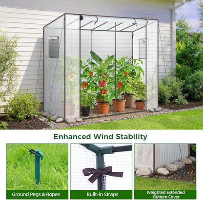 Ohuhu Tomato Greenhouse for Outdoors: Portable Lean to Green House Heavy Duty with Roll-Up Zippered Door, Tall Plastic Greenhouses for Outside Plants Growing Shed Tent for Backyard, 6.6x2.5x5.6 FT