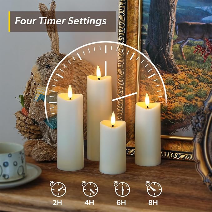 Waterproof Flameless 2.2" x4" 4" 5" 5" 6" 6" 7" 7" Pillar Candles with Remote Control and Timer, LED Ivory Battery Operated Plastic Wave-Shaped Design Pack of 8 Outdoor Flickering