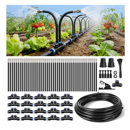 75Ft 1/2" Tubing High-Flow Drip Irrigation System, 360° Adjustable Garden Watering System with 40 Nozzles, Dual-Side Watering Kit for Raised Beds, Greenhouses & Efficient Plant Irrigation