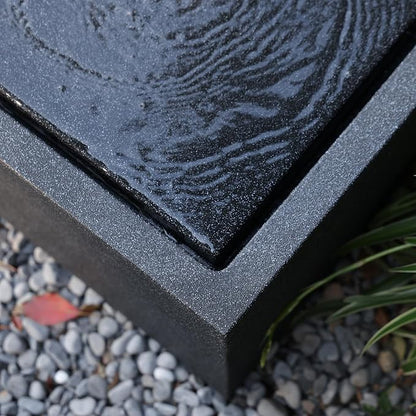12.79” H Outdoor Water Fountain Made with Eco-Friendly Recyclable Materials, Polyethylene Square Bubbler Outdoor Fountain, Garden Decor with LED Light for Patio, Porch, Backyard
