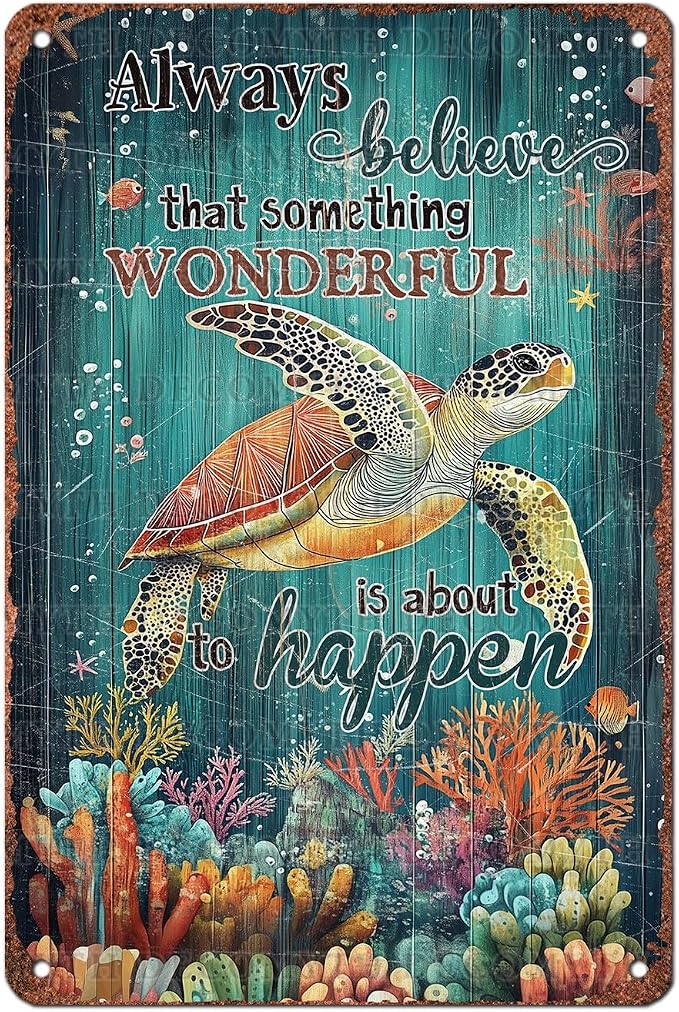 Turtle Wall Decor Fitness Tin Sign Vintage Metal Sign Sea Turtle Gifts Inspirational Quote for Office Bedroom Living Room Home Decoration 12 * 8inch