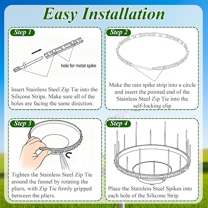 Bird Spikes Compatible with Ambient Weather WS5000, Adjustable Weather Station Bird Spike Kit with Stainless Steel Locking Ties & Wires for Rain Gauge Funnel Protection, Black