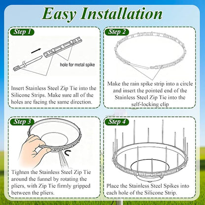 Bird Spikes Compatible with Ambient Weather WS5000, Adjustable Weather Station Bird Spike Kit with Stainless Steel Locking Ties & Wires for Rain Gauge Funnel Protection, Black