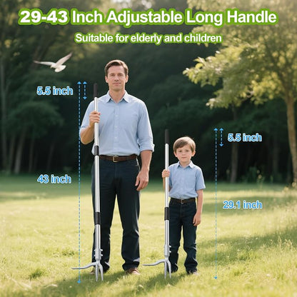 Weed Puller Tool with Gloves, Long Handle Stand Up Weed Tool, Heavy Duty Weeder Remover Tool with 4 Claw Steel Head for Garden, Yard, Lawns, Sidewalk (43")