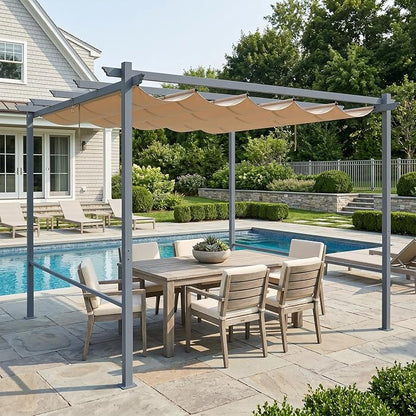 Aoodor Replacement Adjustable Canopy, Retractable Shade for Pergola, UV Resistant and Fade-Resistant, Fits 10 x 13 ft, Brown