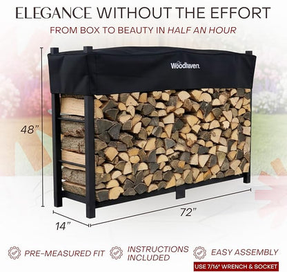 Woodhaven 6-Foot Firewood Rack Outdoor – American Brand – 1/3 Cord Capacity Raised Lumber Storage Rack – Keeps Wood Dry & Ready – Heavy-Duty Steel, Lifetime Structural Warranty (With Cover)