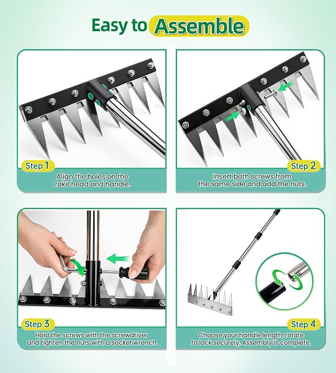Iron Weed Rake with 71" Adjustable Long Handle, 8 Teeth Manual Weed Remover Tool Heavy Duty Garden Weed Puller with Gloves for Yard, Lawn, Garden | Heavy Duty, 71" Adjustable Long Handle