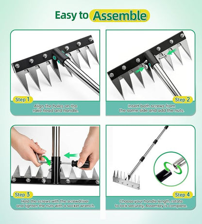 Iron Weed Rake with 71" Adjustable Long Handle, 8 Teeth Manual Weed Remover Tool Heavy Duty Garden Weed Puller with Gloves for Yard, Lawn, Garden | Heavy Duty, 71" Adjustable Long Handle