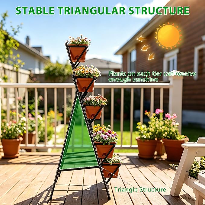 Raised Garden Bed Outdoor Indoor Elevated Tiered Standing Planter Box with Legs Vertical Plastic 7 Planter Boxes Herbs Flowers Vegetables for Backyard Patio Balcony, Red