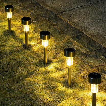 GIGALUMI 16 Pack Solar Lights Outdoor Waterproof,Stainless Steel LED Solar Garden Lights, Solar Pathway Lights Outdoor, Outdoor Solar Lights for Yard, Patio, Lawn and Landscape(Warm White)