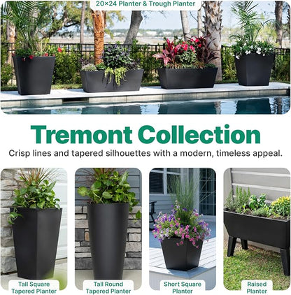 Step2 Tremont 20x24 Planter 2-Pack, Large Resin Planters for Outdoor Plants, Self-Watering, Black