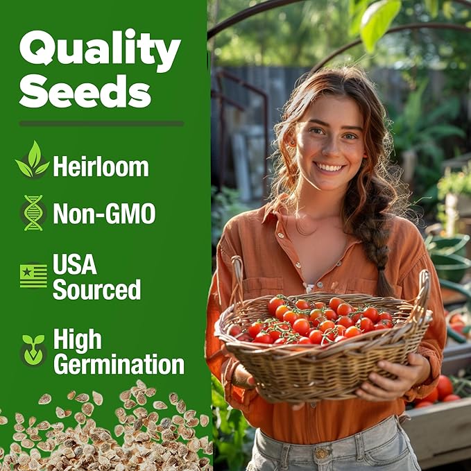 HOME GROWN Large Red Cherry Tomato Seeds 500+ Heirloom Non GMO Seeds for Planting, High Germination, Indeterminate, Sweet & Juicy Salad Tomatoes, Prolific Garden Crop, Homestead (Solanum lycopersicum)