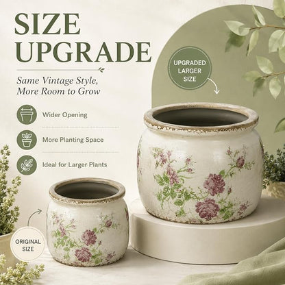 Dosayes Large Ceramic Pot for Planters, Ice Crack Glazed Flower Pot with Drainage Holes,5.91inch Vintage Planters for Indoor and Outdoor (Pink)