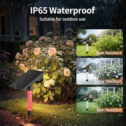 intelamp Solar Spot Lights Outdoor Waterproof Landscape Lighting 2 Pack | Remote Control, 3 Color Temperatures, Timer & Dimmable, Dusk-to-Dawn, RGB Poles, 4000mAh, 56 LEDs, 500LM, IP65 Waterproof