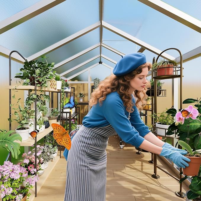 6 x 10 ft Greenhouse, Greenhouses for Outside, Polycarbonate Greenhouse with Aluminum Frame, Lockable Door and Ajustable Roof Vent for Backyard, Green Houses for Outside Garden Backyard, Patio