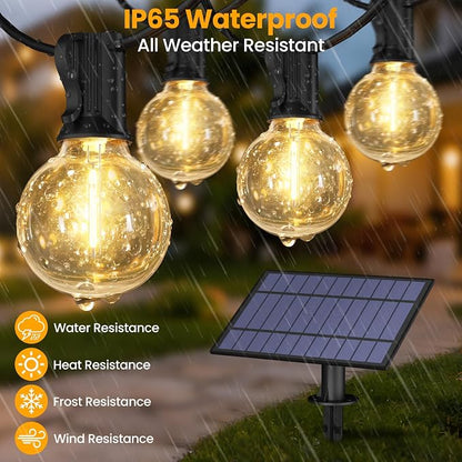Mlambert 100FT(25FTx4) Solar Powered String Lights Outdoor, Waterproof Patio Light String with 40+3 Shatterproof LED G40 Bulbs for Backyard Garden-Black