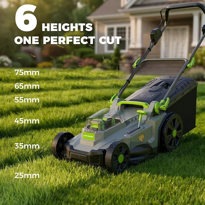 17" Cordless Lawn Mower, 40V Electric Lawnmower for Garden/Patio/Yard/Lawn | 2 x 20V 4.0Ah Battery, 17 inch Cutting Width, 6 Adjustable Height, 50L Grass Bag, Bagging Mode&Mulching Mode