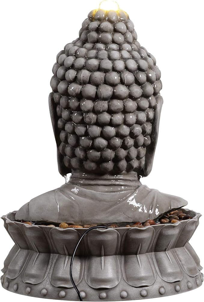 Buddha Water Fountain Outdoor, Zen Garden Fountain with LED Lighting, Serene Buddha Statue for Outdoor Decor, for Mom, Men and Women