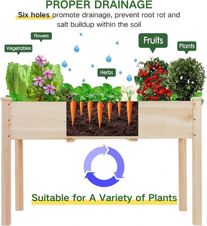 Raised Garden Bed 48x24x30in Elevated Wooden Horticulture Planter Box with Legs Standing Growing Bed for Gardening/Backyard/Patio/Balcony