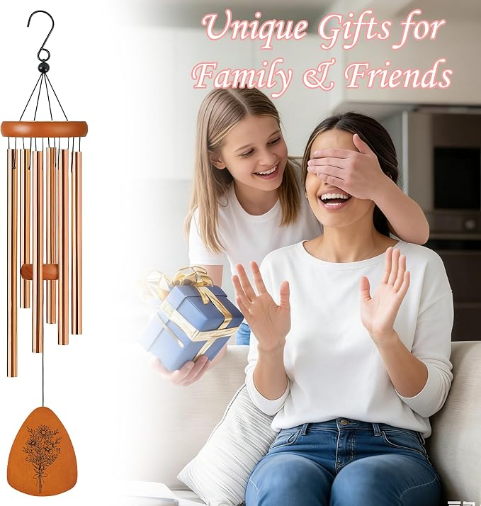 Mom Wind Chimes for Outside, Windchimes with Double Sided Wooden Plaque, Gifts for Mom Garden Patio Decor