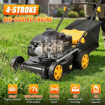 Self Propelled Gas Lawn Mower 16 Inch, 132 cc 4-Cycle Engine, 3-in-1 Rear Wheel Drive Variable Speed Lawn Mower with Mulching, Bagging, Lightweight, Powerful Lawnmower for Garden Yard, Easy Start