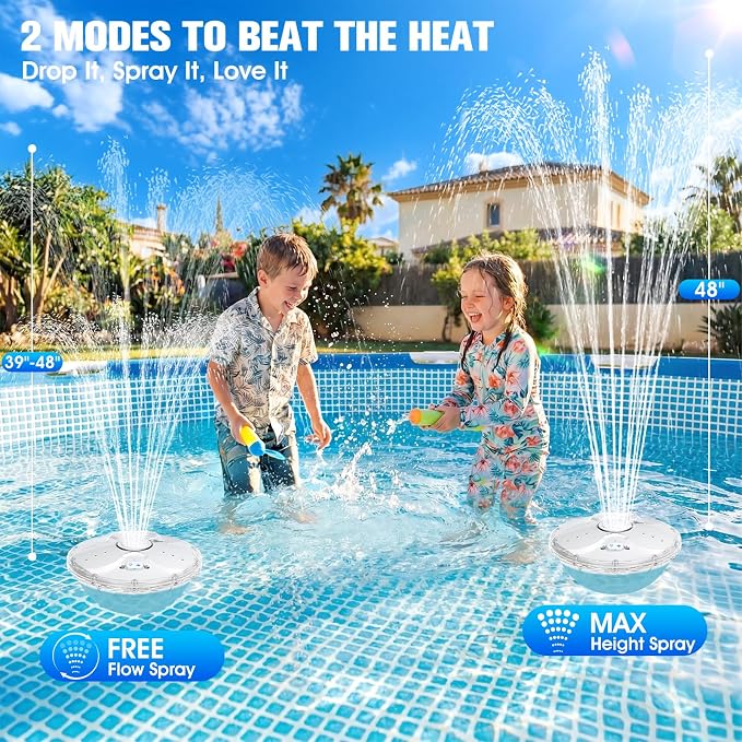 Rechargeable Pool Fountain with Remote,8000mAh Floating LED Pool Fountain with Light,Above Ground Pool Water Fountain Pump,Outdoor Swimming Pool Sprinkler Fountains for Inground Pool Decor-PearlWhite