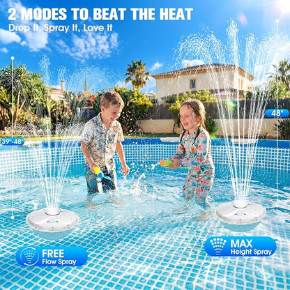Rechargeable Pool Fountain with Remote,8000mAh Floating LED Pool Fountain with Light,Above Ground Pool Water Fountain Pump,Outdoor Swimming Pool Sprinkler Fountains for Inground Pool Decor-PearlWhite