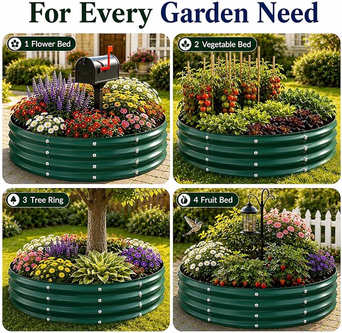 6FT Round Raised Garden Bed, Heavy Duty Galvanized Metal Planter Box for Vegetables, Flowers & Herbs, Rust-Resistant Outdoor Gardening Bed with Modern Green Finish & Easy DIY Assembly