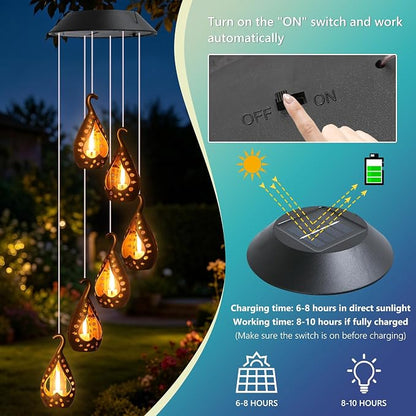Zeiliuled Solar Wind Chime, Flickering Flame Solar Lantern Wind Chime | Gifts for Mom Grandma Girls, Outdoor Decorative Mobile Lights for Garden, Yard, Patio, Window, Party Décors(Warm White)