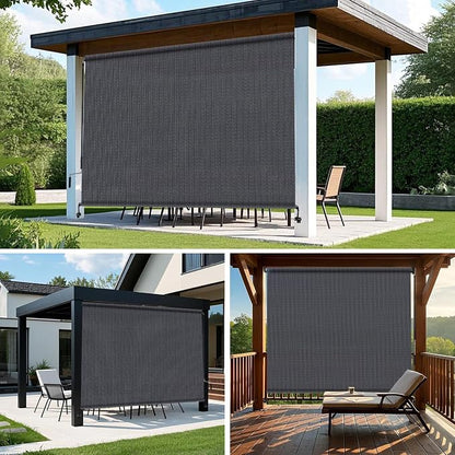 KANAGAWA Outdoor Roller Shade 8'X8' Blue Grey Exterior Cordless Patio Roll Up Shades for Outside Pergola Porch, Outdoor Blinds for Patio