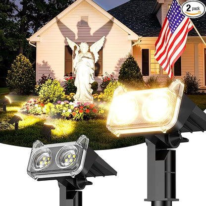 LETMY Solar Lights Outdoor Waterproof IP65, 2 Pack Solar Spot Lights Outdoor with 14 Big LEDs, 2-in-1 Wall Lights & 2 Modes Solar Landscape Spotlights for Pathway Yard Decor Garden Gifts (Warm White)