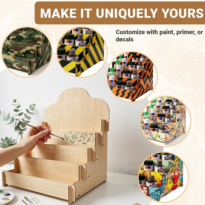 Paint Stand Compatible with Tamiya,Wooden | 4 Tier Paint Stand Rack,Model Kit Tool Organizer and Storage Rack for Painting Hobby and Tools
