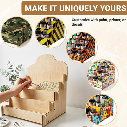 Paint Stand Compatible with Tamiya,Wooden | 4 Tier Paint Stand Rack,Model Kit Tool Organizer and Storage Rack for Painting Hobby and Tools