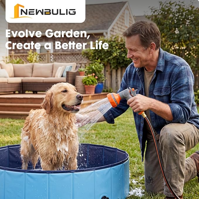 NEWBULIG Garden Hose Reel, 1/2" x 100 ft Retractable Heavy Duty Water Hose Reel with 9 Pattern Nozzle, Slow Retract System, 180° Swivel Wall Mount for Outside Yard Cleaning