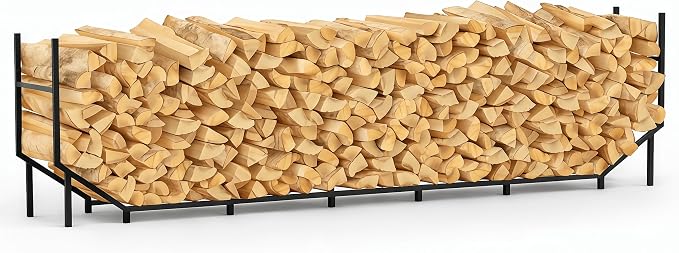 CADUKE 8.2ft Firewood Rack Outdoor & Indoor, Heavy Duty Metal Log Holder Storage Stand, 1/2 Cord Wood Rack Stacker with 1000lbs Capacity, Fire Wood Racks with16 Support Legs, for Patio Deck, Black