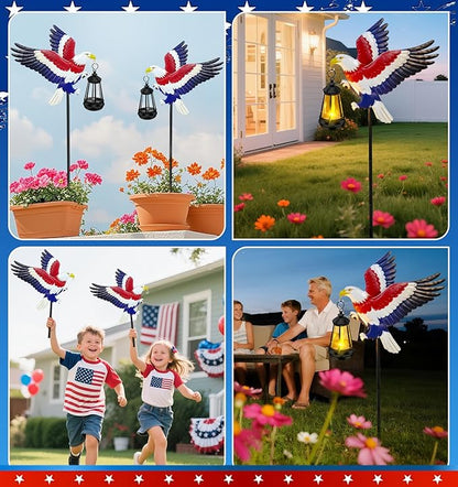 Solar Lights Outdoor Waterproof Eagle Garden Decor,2 Packs 29.9in Metal Eagle with Solar Lights,250th Anniversary America Eagle Patriotic Decorations,Decorative Garden Stakes for Yard Art Patio Porch
