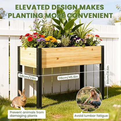 SUNYRISY Wooden Raised Garden Bed Outdoor with Metal Legs for Gardening, 45.6" L x 23.6" W x 31.5" H Elevated Planter Garden Box Raised Bed for Vegetable Flower Herb