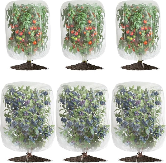 6 Pack Garden Netting for Plants 2.6x3.3ft - 3.3x4.9ft Mesh Fruit Tree Blueberry Pest Barrier Bug Netting with Drawstring 2-Size Insect Bird Netting for Tomato Vegetable Net