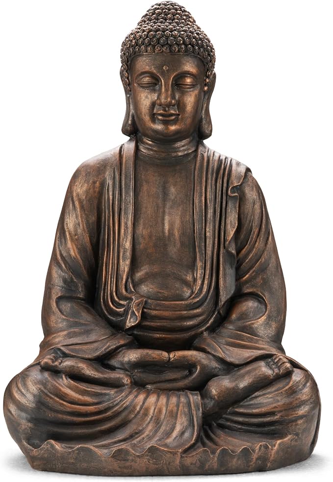 Glitzhome 29.5-inch Zen Meditation Buddha Garden Statue, Bronze Oversized Tall Large Indoor and Outdoor Sculpture, Hand-Finished MGO & Fiberglass Decor for Home Patio Yard